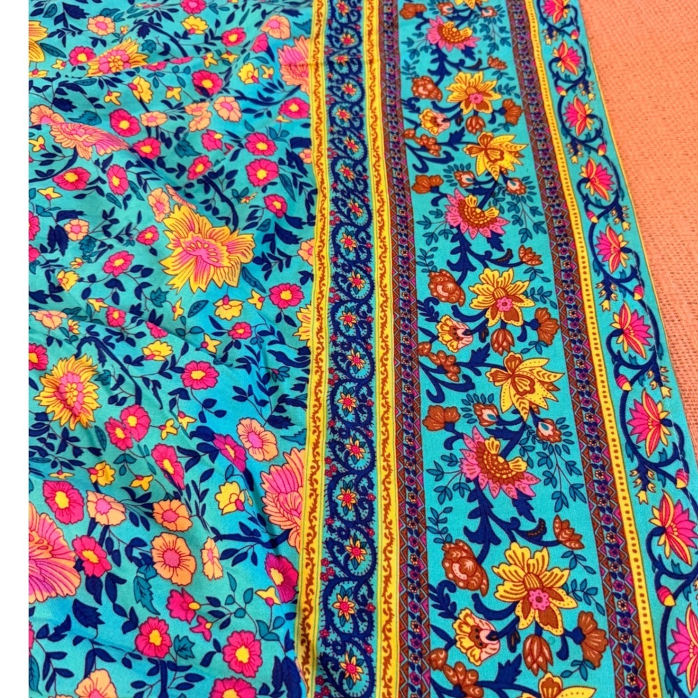 Colorful Floral Smocked Maxi Dress Puff Sleeve Cottagecore Boho - Picture 4 of 4